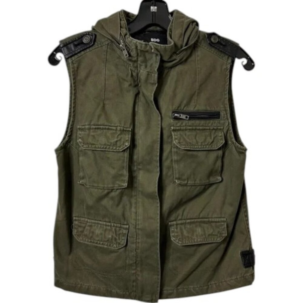 BDG olive green hooded military vest size S